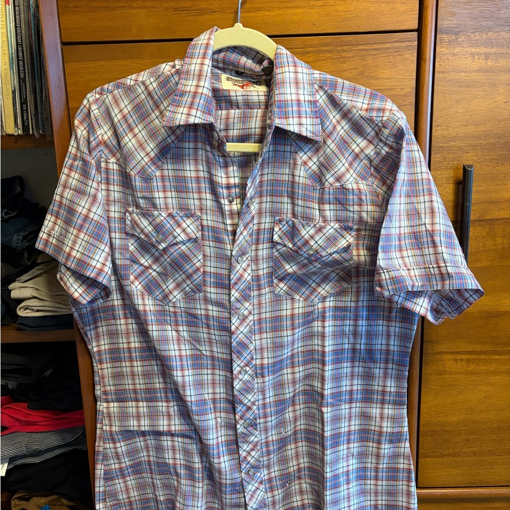 Men's Western Short-Sleeve Plaid Shirt - Blue/Red